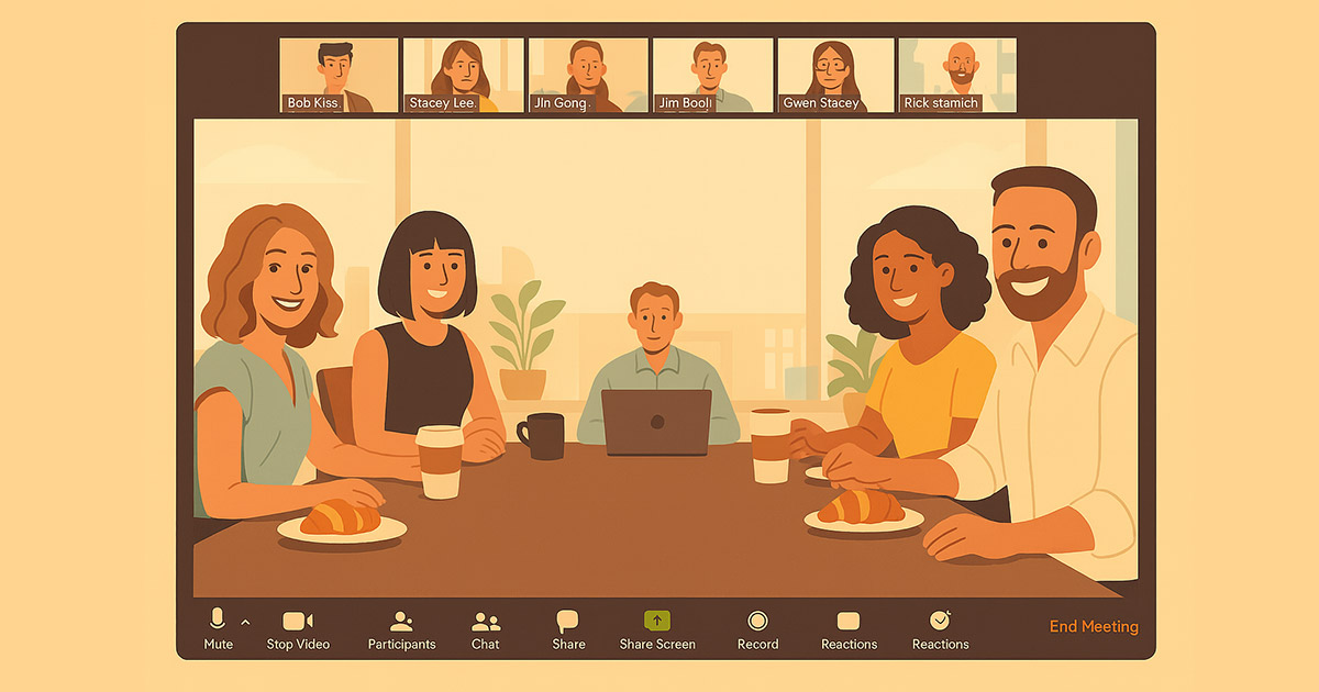 A Zoom call with a hybrid work team participating in a generative AI workshop