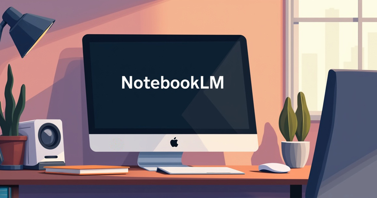 An iMac displaying the NotebookLM logo on screen